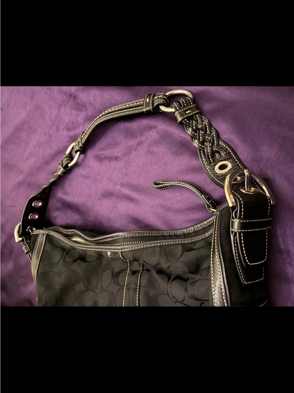 Vintage Coach Soho Signature Jacquard Hobo Bag Braided Strap Black Y2K